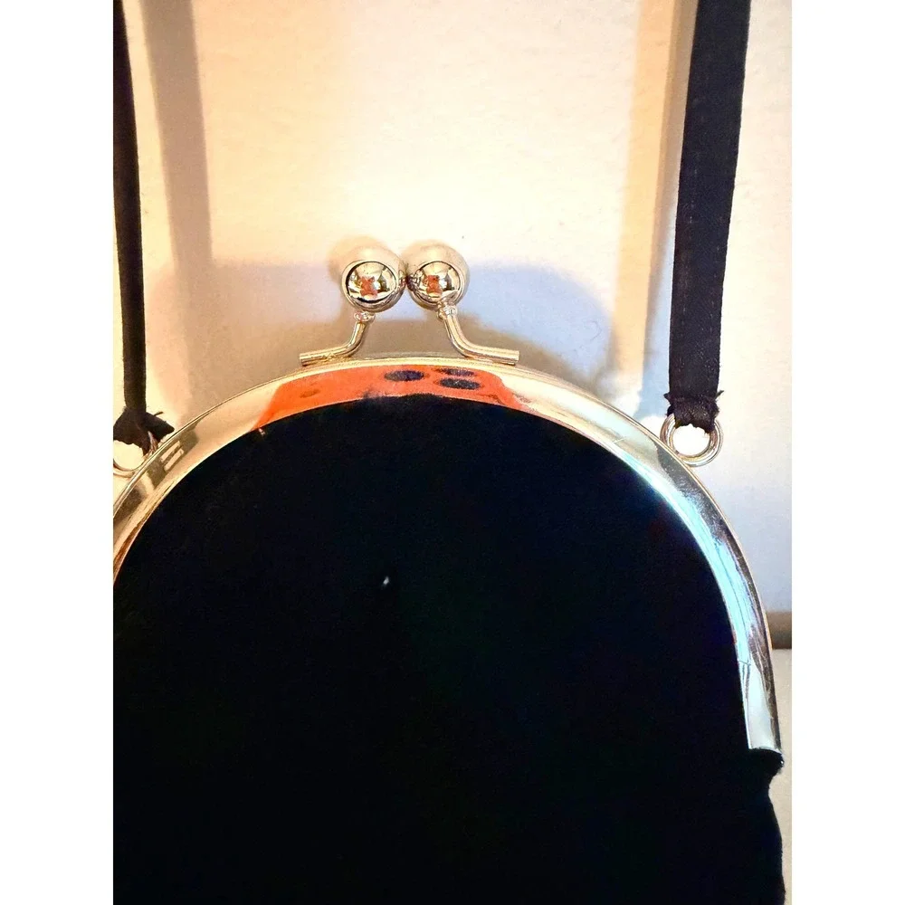 NYTLITES Evening Bag Women Small Black Excellent Velvet Kiss Lock Formal Clutch